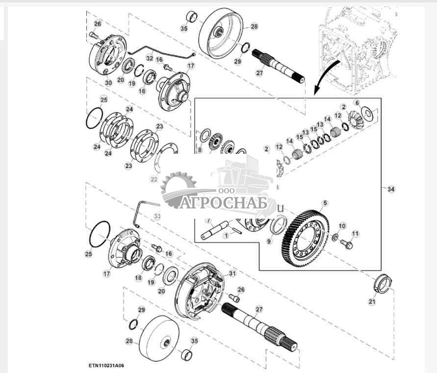 Шестерни и валы дифференциала, 30 kmh 